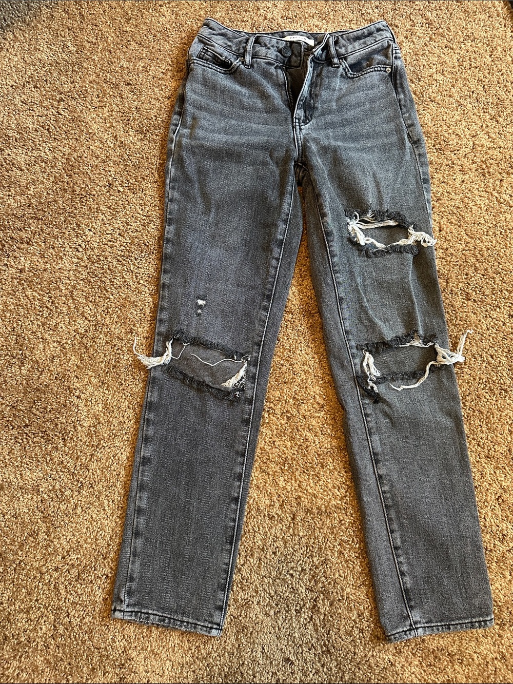 PacSun Women's Gray Distressed Straight Leg Jeans